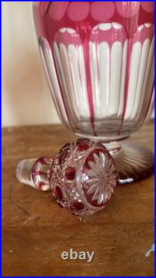 Cranberry Vintage Cut-to-Clear Decanter with Solid Glass Stopper