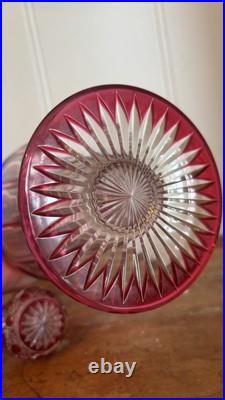 Cranberry Vintage Cut-to-Clear Decanter with Solid Glass Stopper
