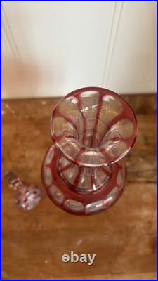 Cranberry Vintage Cut-to-Clear Decanter with Solid Glass Stopper