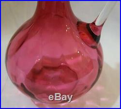Cranberry glass vintage Art Deco antique wine decanter claret jug