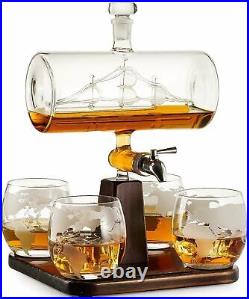 Creative Antique Boat Shape Decanter Wine Whiskey Glass 4 Cup Combination Set