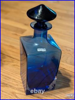 Cristalleria Toscana Italy Cobalt Blue Murano Sommerso Decanter Vintage