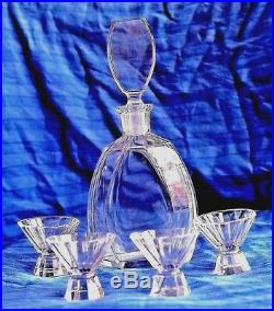 Crystal Decanter Art Deco Stunning Set 4 Glasses 1920 Vintage Rare Bohemia Huge