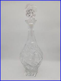 Crystal Vintage Tall Liquor Wine Decanter Cut Bottle With Grape Stopper