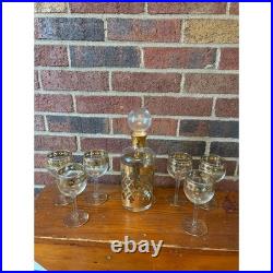 Culver Valencia 22K Vintage MCM Glass Decanter Set with Wine Glasses MINT