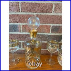 Culver Valencia 22K Vintage MCM Glass Decanter Set with Wine Glasses MINT