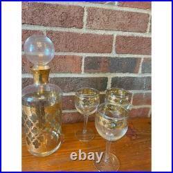 Culver Valencia 22K Vintage MCM Glass Decanter Set with Wine Glasses MINT