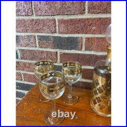 Culver Valencia 22K Vintage MCM Glass Decanter Set with Wine Glasses MINT
