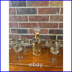 Culver Valencia 22K Vintage MCM Glass Decanter Set with Wine Glasses MINT