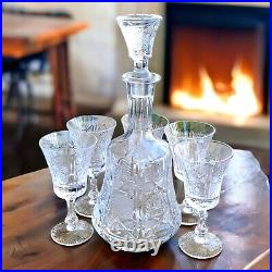 Czech 6-Piece Mid-Century Liqueur Cordial Crystal Decanter Set Vintage