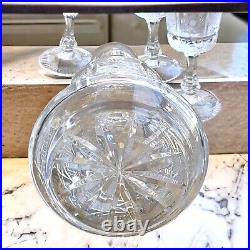 Czech 6-Piece Mid-Century Liqueur Cordial Crystal Decanter Set Vintage