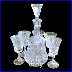 Czech 6-Piece Mid-Century Liqueur Cordial Crystal Decanter Set Vintage