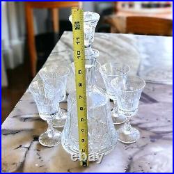 Czech 6-Piece Mid-Century Liqueur Cordial Crystal Decanter Set Vintage