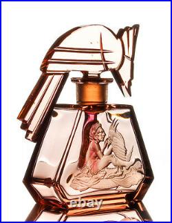 Czech Glass Hoffman Perfume Bottle Aztec Vintage Czechoslovian Thunderbird