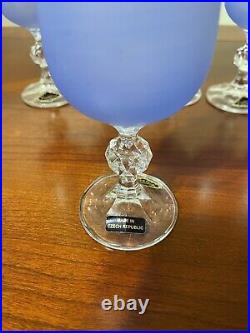 Czech Republic art cristal Wine glasses Handpainted blue set 6