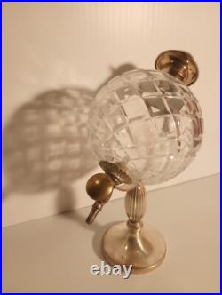 DECANTER Vintage Glass Globe Alcohol Bottle w Metal Stand 12.5 X 12.5 MCM