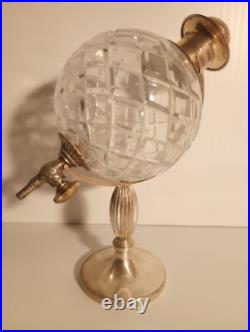 DECANTER Vintage Glass Globe Alcohol Bottle w Metal Stand 12.5 X 12.5 MCM