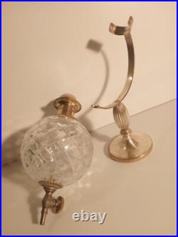 DECANTER Vintage Glass Globe Alcohol Bottle w Metal Stand 12.5 X 12.5 MCM