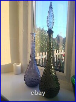 Dark Olive Hobnail Genie Bottle Decanter 1960s Glass Vintage MCM Empoli