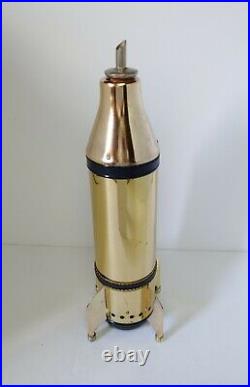 Decanter Brass Tone Liquor Bottle Vintage Spaceship Rocket Ship Shaped 12.5 H