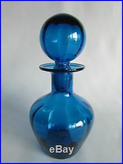 Decanter Liquor Blenko Cruet Royal Blue Blown Art Glass Crystal Water Vintage