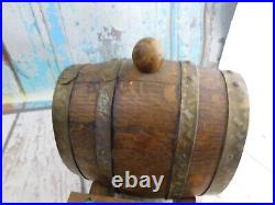 Decanter Oak Barrel Whisky Wooden Stand Glasses Bar Barware Display Vtg (Read)