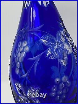Decanter Pinwheel Cobalt Blue Styled Hand Cut Blue Lead Crystal Clear Vintage