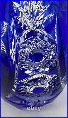 Decanter Pinwheel Cobalt Blue Styled Hand Cut Blue Lead Crystal Clear Vintage