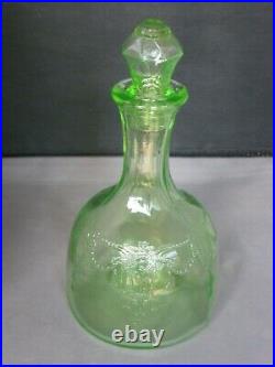 Decanter w Stopper-Cameo/Dancing Girl-Green Hocking Depression Glass-Vintage