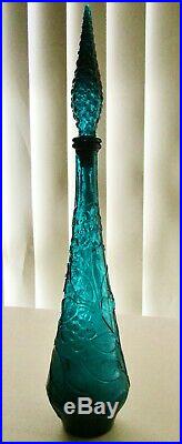 Deep Teal Green Retro Vintage Italian Art Glass Butterfly Genie Bottle Decanter