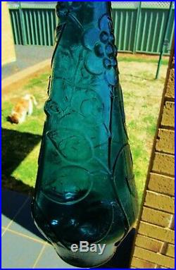 Deep Teal Green Retro Vintage Italian Art Glass Butterfly Genie Bottle Decanter