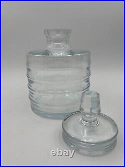 Designer Ribbed Glass Decanter Small Hand Blown Round Vintage Style Clear