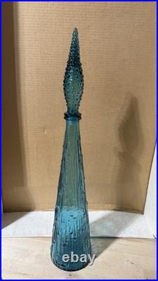 EMPOLI Glass Genie Bottle Decanter Blue Wave with Stopper 22 Vintage MCM Italy