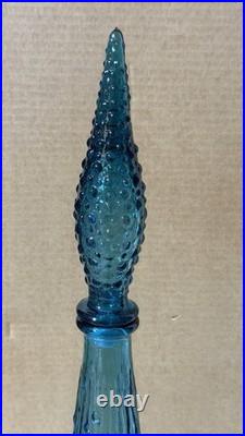 EMPOLI Glass Genie Bottle Decanter Blue Wave with Stopper 22 Vintage MCM Italy
