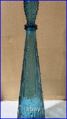 EMPOLI Glass Genie Bottle Decanter Blue Wave with Stopper 22 Vintage MCM Italy