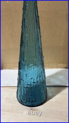 EMPOLI Glass Genie Bottle Decanter Blue Wave with Stopper 22 Vintage MCM Italy