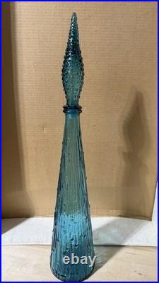EMPOLI Glass Genie Bottle Decanter Blue Wave with Stopper 22 Vintage MCM Italy