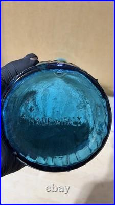 EMPOLI Glass Genie Bottle Decanter Blue Wave with Stopper 22 Vintage MCM Italy