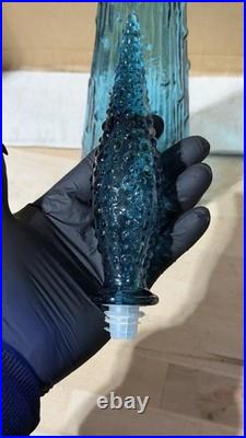 EMPOLI Glass Genie Bottle Decanter Blue Wave with Stopper 22 Vintage MCM Italy