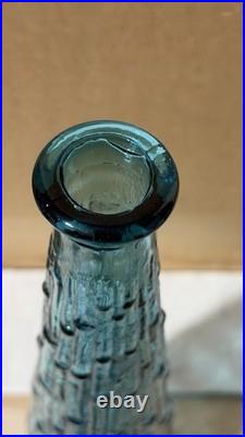 EMPOLI Glass Genie Bottle Decanter Blue Wave with Stopper 22 Vintage MCM Italy