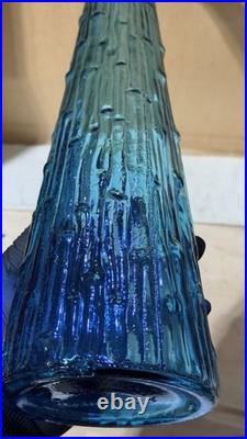 EMPOLI Glass Genie Bottle Decanter Blue Wave with Stopper 22 Vintage MCM Italy
