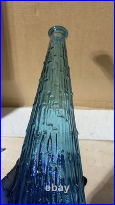 EMPOLI Glass Genie Bottle Decanter Blue Wave with Stopper 22 Vintage MCM Italy