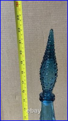 EMPOLI Glass Genie Bottle Decanter Blue Wave with Stopper 22 Vintage MCM Italy