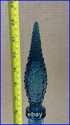 EMPOLI Glass Genie Bottle Decanter Blue Wave with Stopper 22 Vintage MCM Italy