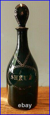 Early 1900's Vintage Bristol green Glass Brandy Rum Shrub Decanters 10 tall