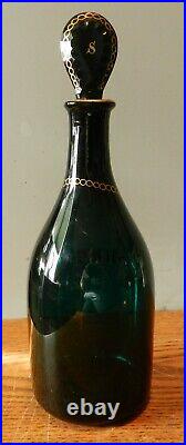 Early 1900's Vintage Bristol green Glass Brandy Rum Shrub Decanters 10 tall