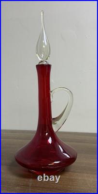Early 1960's Vintage MCM Bischoff #373 Ruby Red Art Glass Decanter with Stopper