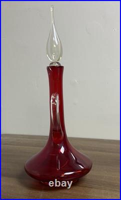 Early 1960's Vintage MCM Bischoff #373 Ruby Red Art Glass Decanter with Stopper
