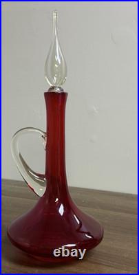 Early 1960's Vintage MCM Bischoff #373 Ruby Red Art Glass Decanter with Stopper