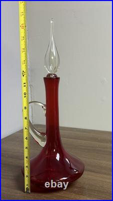 Early 1960's Vintage MCM Bischoff #373 Ruby Red Art Glass Decanter with Stopper